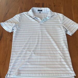 Peter Millar Light Blue and White Striped Polo